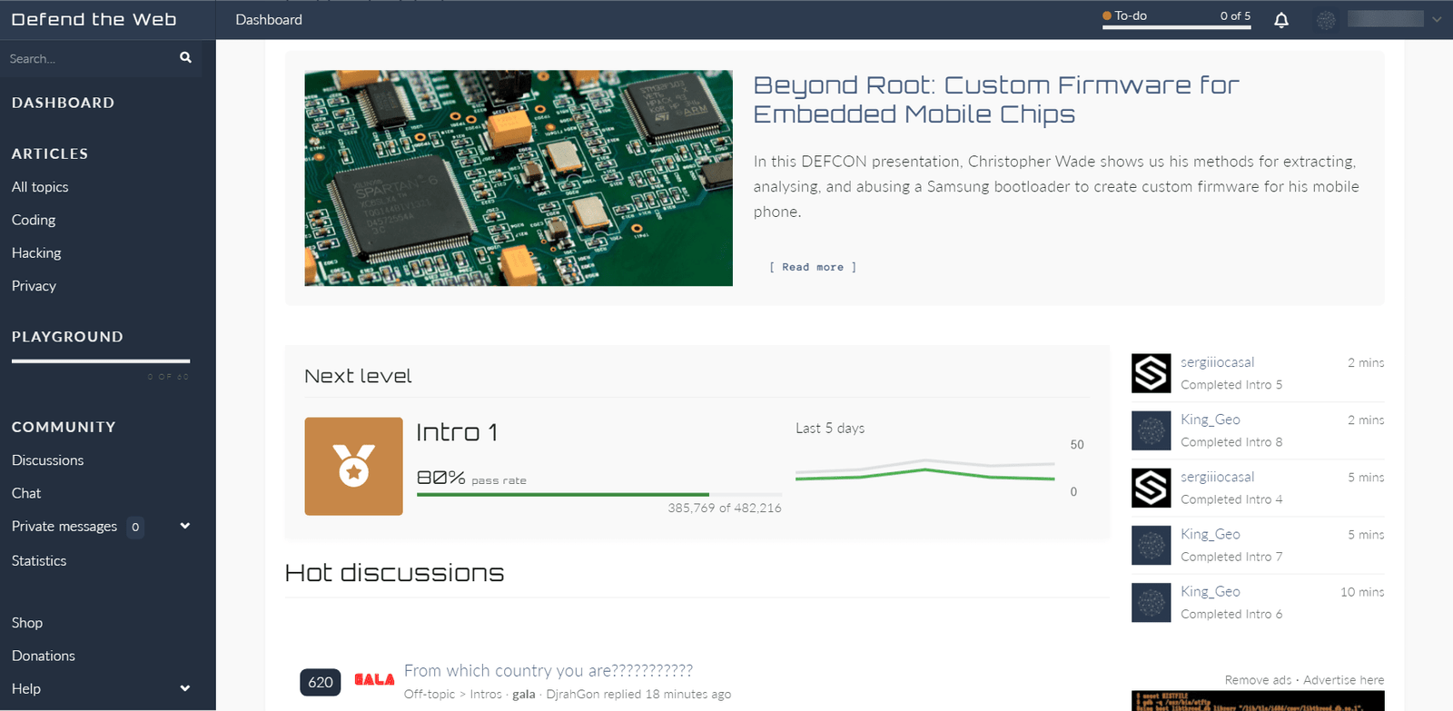 Panel principal de Defend the Web